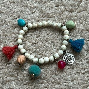 Women’s vintage marble beaded multicolored‎ charm bracelet one size stretches